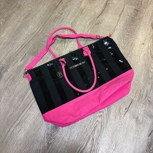 Victoria's Secret Black and Pink Sequin Tote